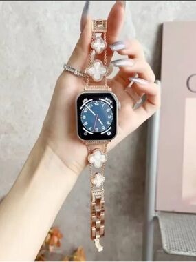 Rose Gold Floral Link Watch Band for Smartwatch